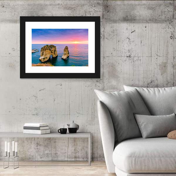 Pigeons Rock At Sunset Canvas Wall Art-3 Horizontal-Gallery Wrap-25" x 16"-Tiaracle