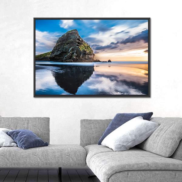Piha Beach At Sunset In Auckland Canvas Wall Art-3 Horizontal-Gallery Wrap-25" x 16"-Tiaracle