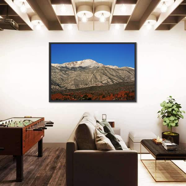 Pikes Peak In Colorado Under Blue Sky Canvas Wall Art-1 Piece-Floating Frame-24" x 16"-Tiaracle