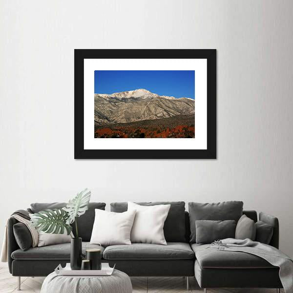 Pikes Peak In Colorado Under Blue Sky Canvas Wall Art-1 Piece-Framed Print-20" x 16"-Tiaracle