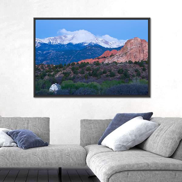 Pikes Peak Mountain Canvas Wall Art-1 Piece-Floating Frame-24" x 16"-Tiaracle