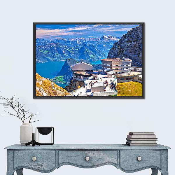 Pilatus Kulm Mountain Peak And Lucerne Lake View Canvas Wall Art-1 Piece-Floating Frame-24" x 16"-Tiaracle