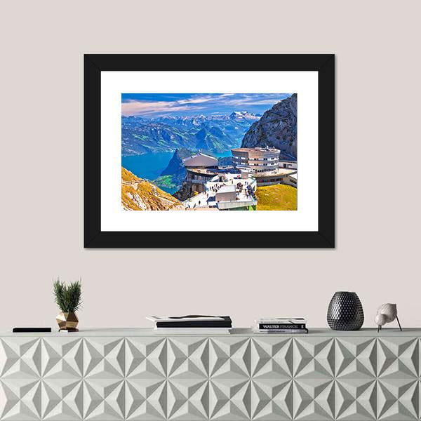 Pilatus Kulm Mountain Peak And Lucerne Lake View Canvas Wall Art-1 Piece-Framed Print-20" x 16"-Tiaracle