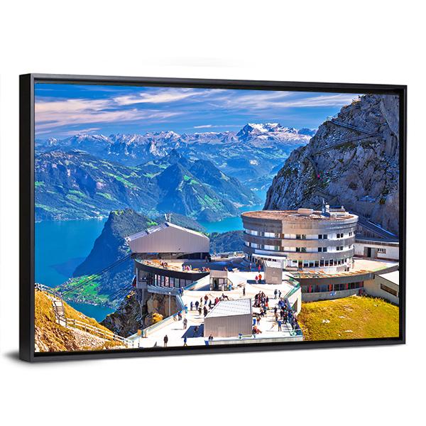 Pilatus Kulm Mountain Peak And Lucerne Lake View Canvas Wall Art-3 Horizontal-Gallery Wrap-25" x 16"-Tiaracle