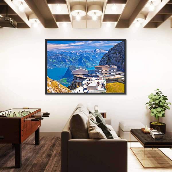 Pilatus Kulm Mountain Peak And Lucerne Lake View Canvas Wall Art-3 Horizontal-Gallery Wrap-25" x 16"-Tiaracle
