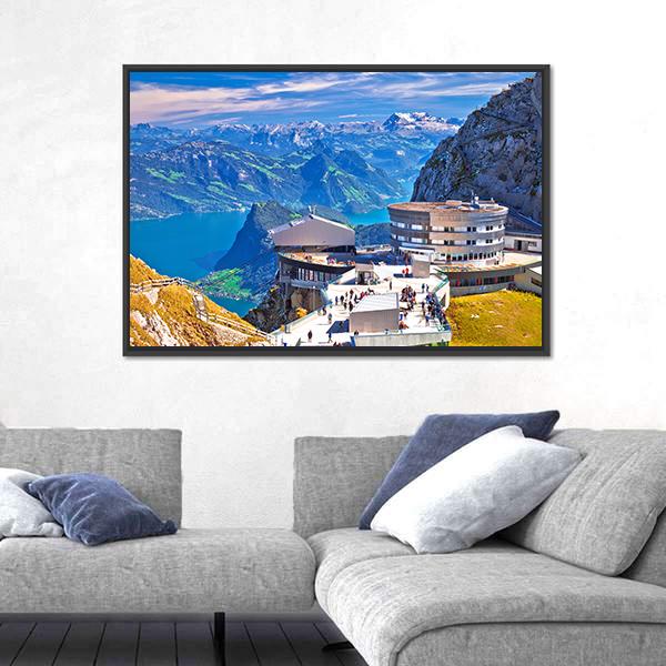 Pilatus Kulm Mountain Peak And Lucerne Lake View Canvas Wall Art-3 Horizontal-Gallery Wrap-25" x 16"-Tiaracle
