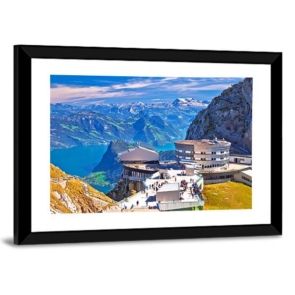 Pilatus Kulm Mountain Peak And Lucerne Lake View Canvas Wall Art-3 Horizontal-Gallery Wrap-25" x 16"-Tiaracle