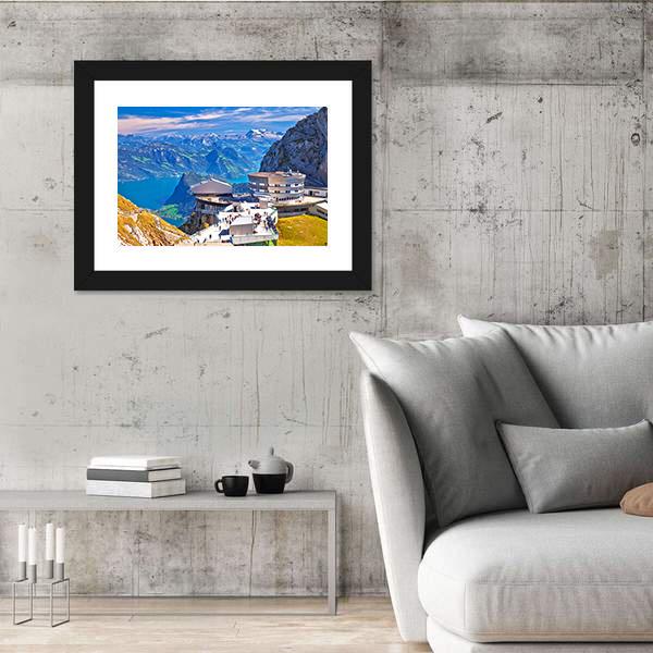 Pilatus Kulm Mountain Peak And Lucerne Lake View Canvas Wall Art-3 Horizontal-Gallery Wrap-25" x 16"-Tiaracle