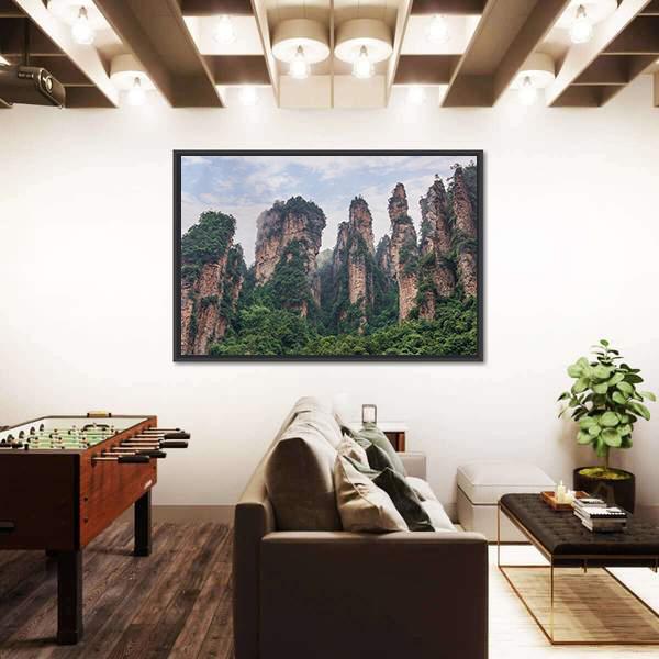 Pillars Of Zhangjiajie Under Cloudy Sky Canvas Wall Art-3 Horizontal-Gallery Wrap-25" x 16"-Tiaracle