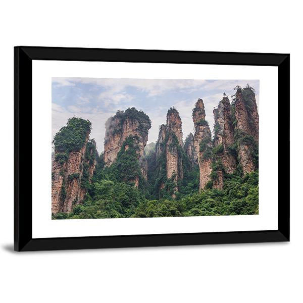 Pillars Of Zhangjiajie Under Cloudy Sky Canvas Wall Art-3 Horizontal-Gallery Wrap-25" x 16"-Tiaracle