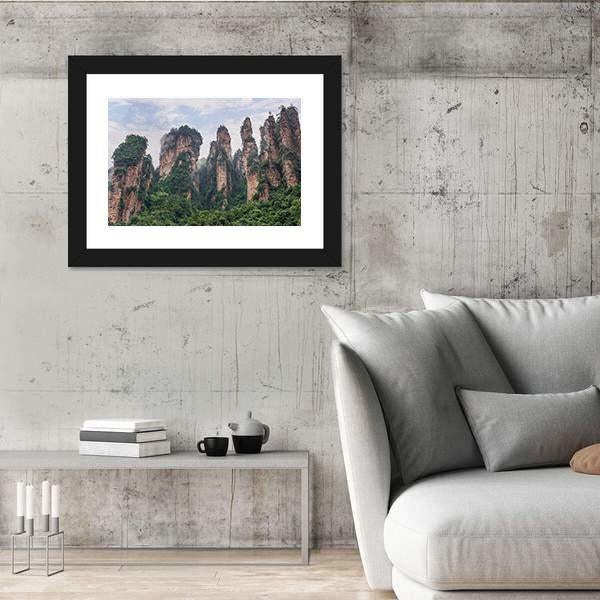 Pillars Of Zhangjiajie Under Cloudy Sky Canvas Wall Art-3 Horizontal-Gallery Wrap-25" x 16"-Tiaracle