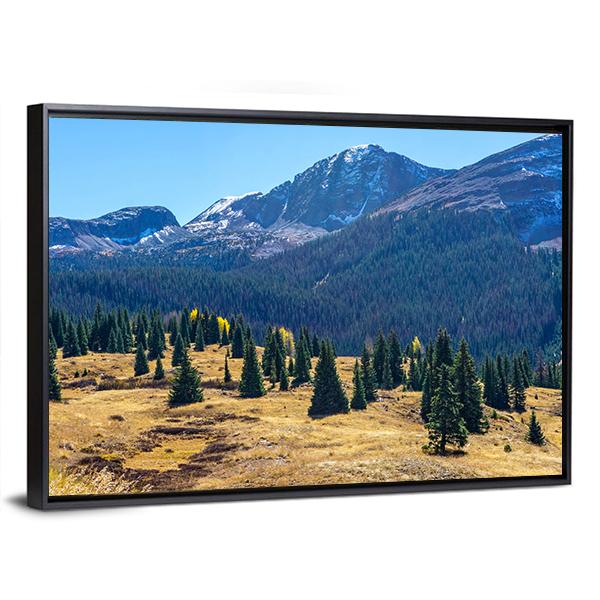 Pine Forest And Mountains Canvas Wall Art-3 Horizontal-Gallery Wrap-25" x 16"-Tiaracle