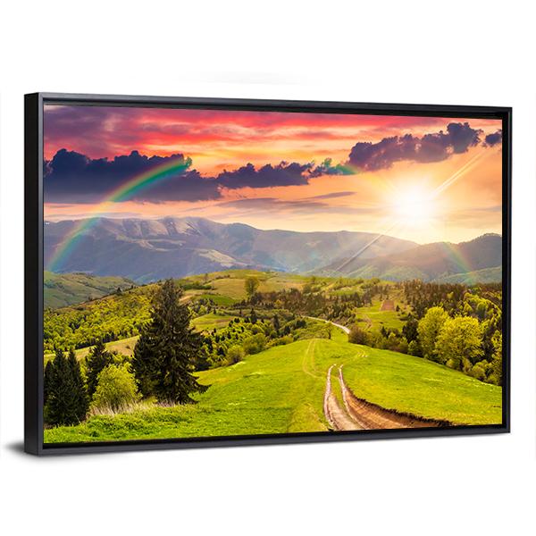 Pine Trees By The Road Through Meadow On Hillside Canvas Wall Art-3 Horizontal-Gallery Wrap-25" x 16"-Tiaracle