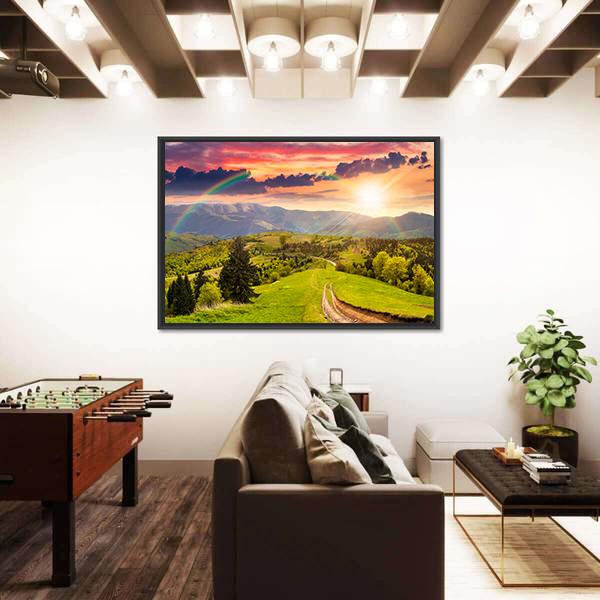 Pine Trees By The Road Through Meadow On Hillside Canvas Wall Art-3 Horizontal-Gallery Wrap-25" x 16"-Tiaracle