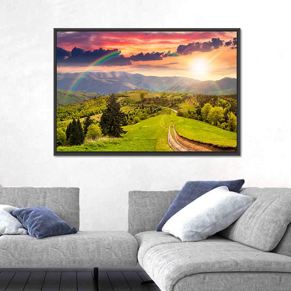 Pine Trees By The Road Through Meadow On Hillside Canvas Wall Art-3 Horizontal-Gallery Wrap-25" x 16"-Tiaracle