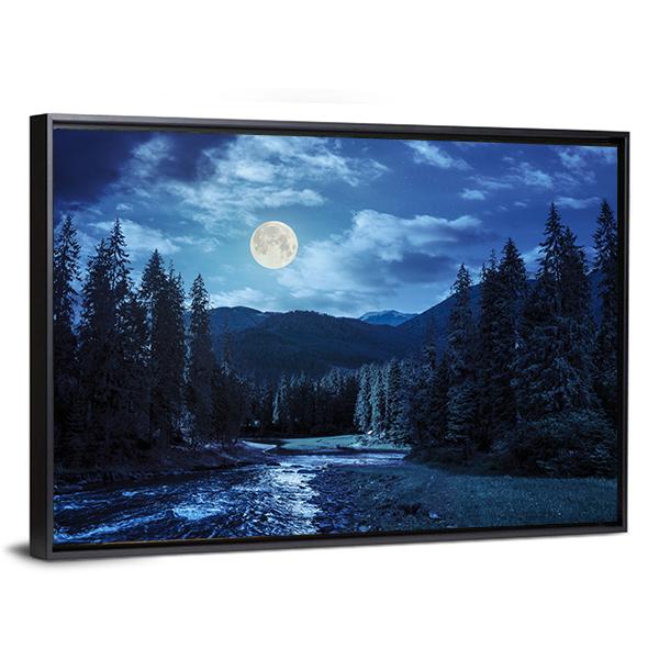 Pine Trees In Mountains And A River Canvas Wall Art-3 Horizontal-Gallery Wrap-25" x 16"-Tiaracle