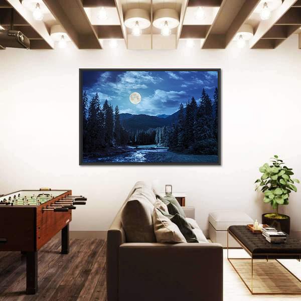 Pine Trees In Mountains And A River Canvas Wall Art-3 Horizontal-Gallery Wrap-25" x 16"-Tiaracle