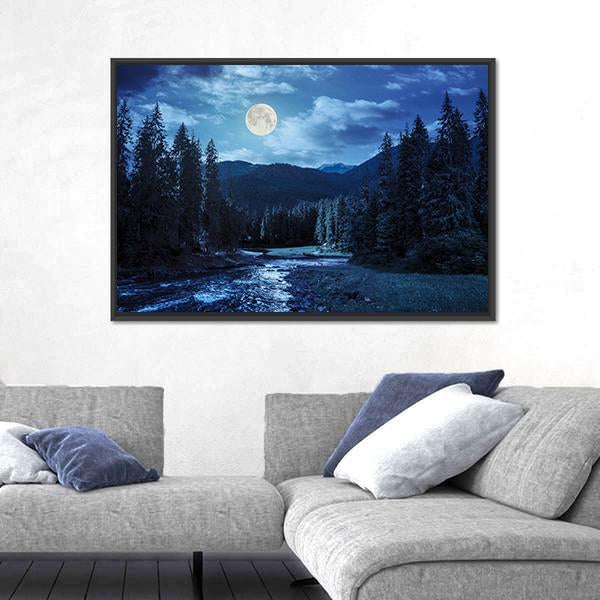 Pine Trees In Mountains And A River Canvas Wall Art-3 Horizontal-Gallery Wrap-25" x 16"-Tiaracle
