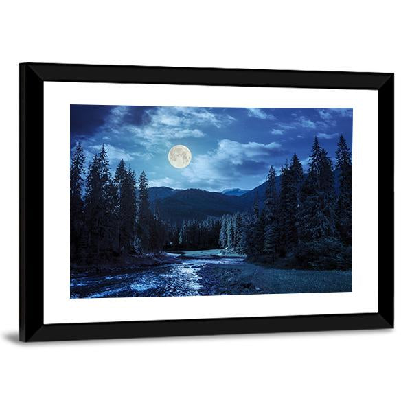 Pine Trees In Mountains And A River Canvas Wall Art-3 Horizontal-Gallery Wrap-25" x 16"-Tiaracle