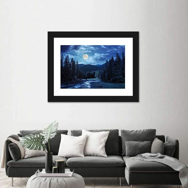 Pine Trees In Mountains And A River Canvas Wall Art-3 Horizontal-Gallery Wrap-25" x 16"-Tiaracle