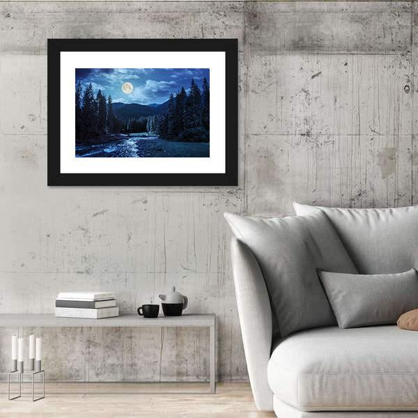 Pine Trees In Mountains And A River Canvas Wall Art-3 Horizontal-Gallery Wrap-25" x 16"-Tiaracle