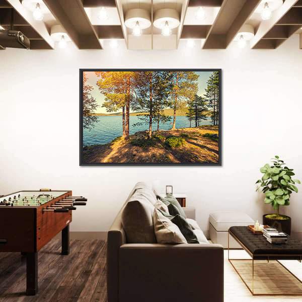 Pine Trees Near Sea In Finland Canvas Wall Art-3 Horizontal-Gallery Wrap-25" x 16"-Tiaracle