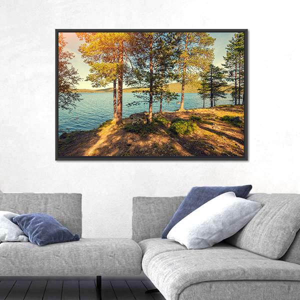 Pine Trees Near Sea In Finland Canvas Wall Art-3 Horizontal-Gallery Wrap-25" x 16"-Tiaracle