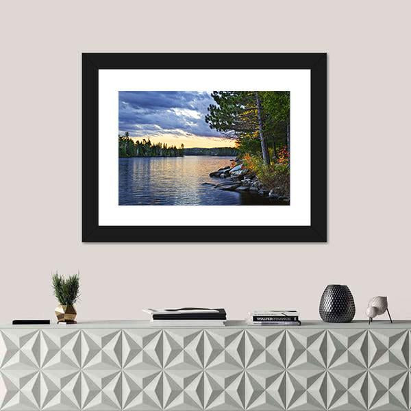 Pines At Lake Of Two Rivers Canvas Wall Art-1 Piece-Framed Print-20" x 16"-Tiaracle