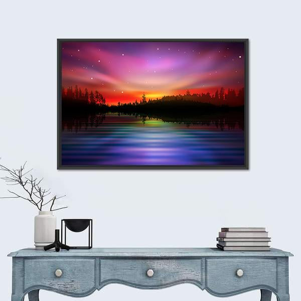 Pink Aurora Borealis Canvas Wall Art-1 Piece-Floating Frame-24" x 16"-Tiaracle