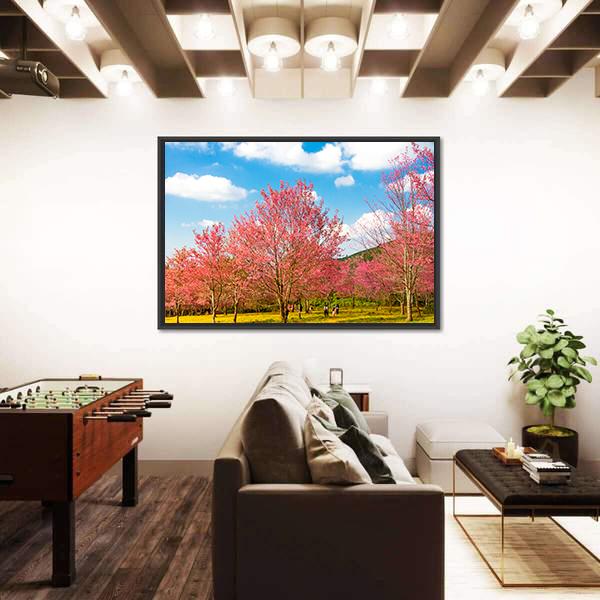 Pink Cherry Blossom Flower Canvas Wall Art-3 Horizontal-Gallery Wrap-25" x 16"-Tiaracle