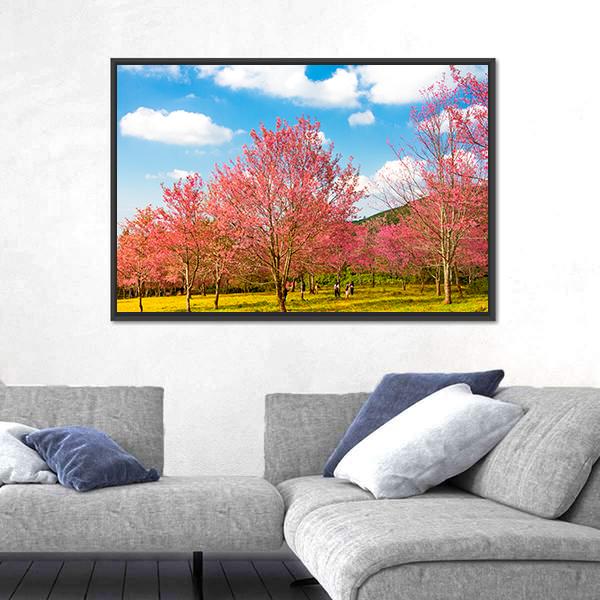 Pink Cherry Blossom Flower Canvas Wall Art-3 Horizontal-Gallery Wrap-25" x 16"-Tiaracle