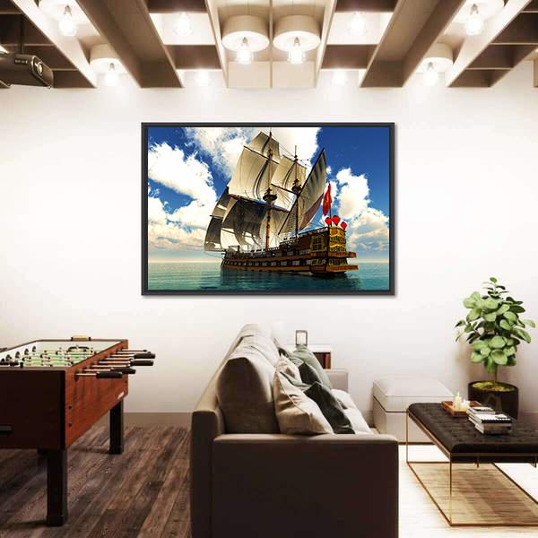 Pirate Brigantine Canvas Wall Art-5 Horizontal-Gallery Wrap-22" x 12"-Tiaracle