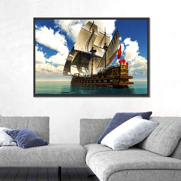 Pirate Brigantine Canvas Wall Art-5 Horizontal-Gallery Wrap-22" x 12"-Tiaracle