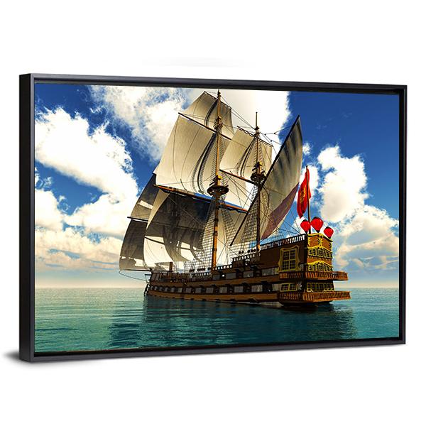 Pirate Brigantine Canvas Wall Art-5 Horizontal-Gallery Wrap-22" x 12"-Tiaracle
