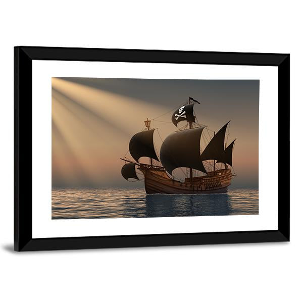 Pirate Ship In Rays Of The Sun Canvas Wall Art-3 Horizontal-Gallery Wrap-25" x 16"-Tiaracle