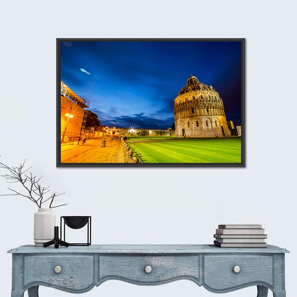 Pisa Tower Landmark Italy In Twilight Time Canvas Wall Art-1 Piece-Floating Frame-24" x 16"-Tiaracle