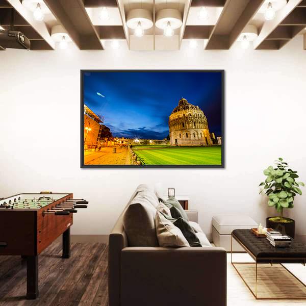 Pisa Tower Landmark Italy In Twilight Time Canvas Wall Art-1 Piece-Floating Frame-36" x 24"-Tiaracle