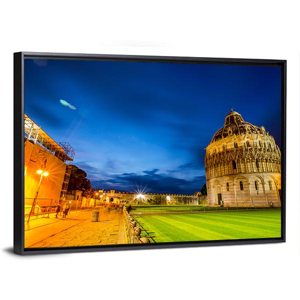 Pisa Tower Landmark Italy In Twilight Time Canvas Wall Art-3 Horizontal-Gallery Wrap-25" x 16"-Tiaracle