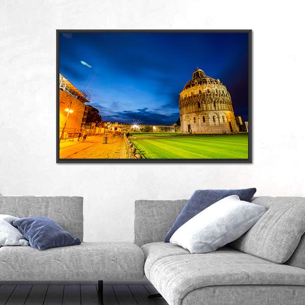 Pisa Tower Landmark Italy In Twilight Time Canvas Wall Art-3 Horizontal-Gallery Wrap-25" x 16"-Tiaracle