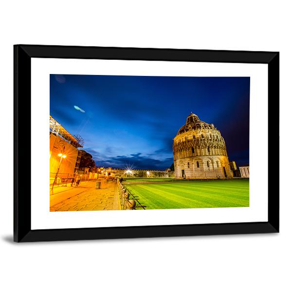 Pisa Tower Landmark Italy In Twilight Time Canvas Wall Art-3 Horizontal-Gallery Wrap-25" x 16"-Tiaracle
