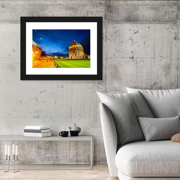 Pisa Tower Landmark Italy In Twilight Time Canvas Wall Art-3 Horizontal-Gallery Wrap-25" x 16"-Tiaracle