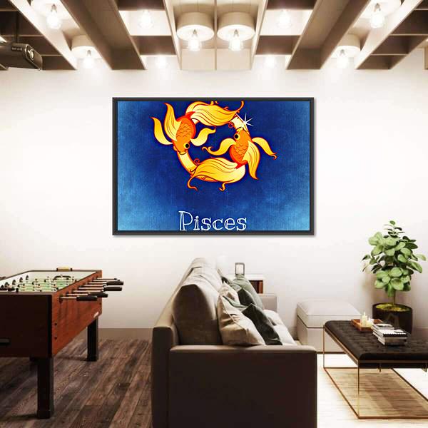 Pisces Zodiac Sign Canvas Wall Art-1 Piece-Floating Frame-24" x 16"-Tiaracle
