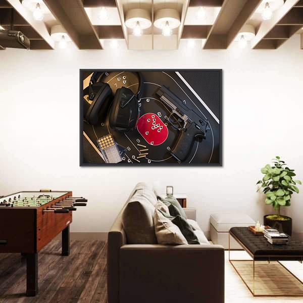 Pistol Target And Ammo Canvas Wall Art-5 Horizontal-Gallery Wrap-22" x 12"-Tiaracle