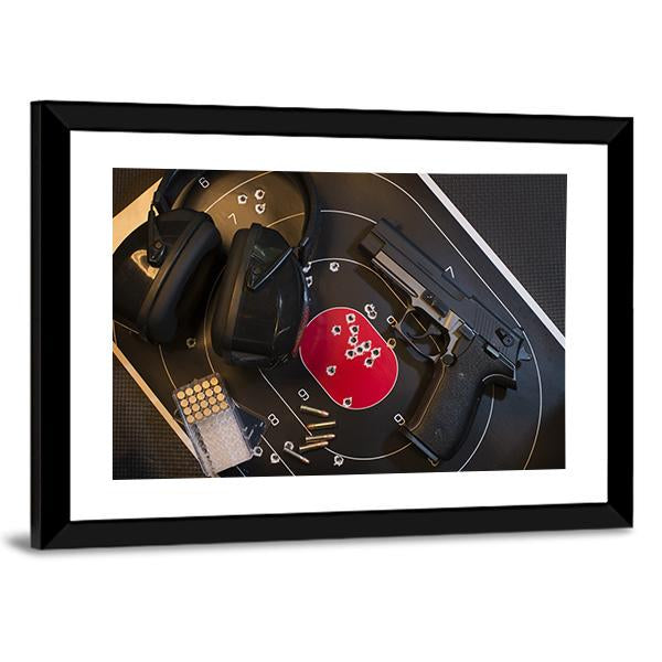 Pistol Target And Ammo Canvas Wall Art-5 Horizontal-Gallery Wrap-22" x 12"-Tiaracle
