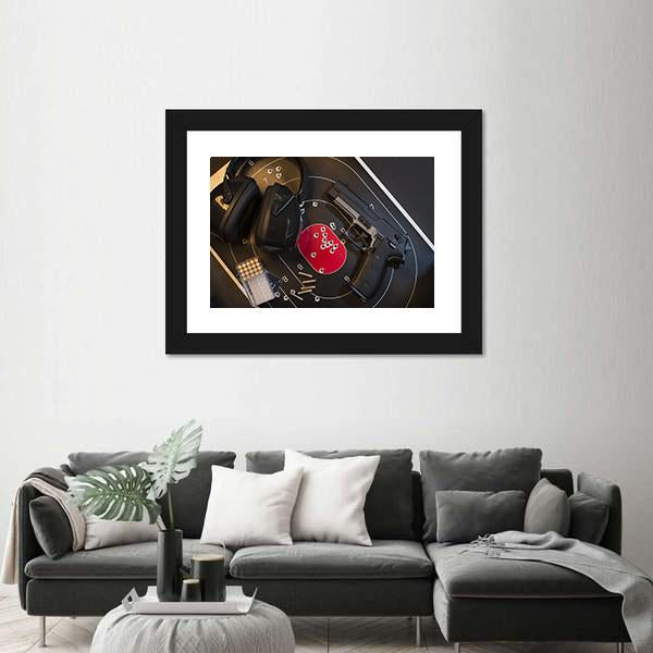 Pistol Target And Ammo Canvas Wall Art-5 Horizontal-Gallery Wrap-22" x 12"-Tiaracle