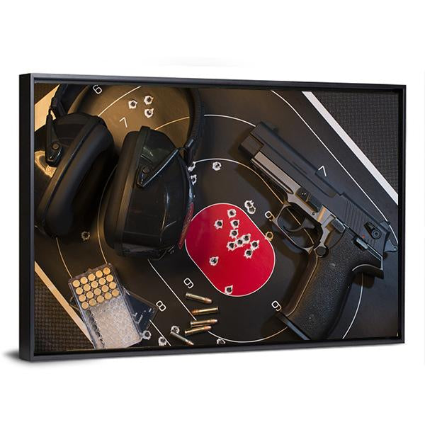 Pistol Target And Ammo Canvas Wall Art-5 Horizontal-Gallery Wrap-22" x 12"-Tiaracle