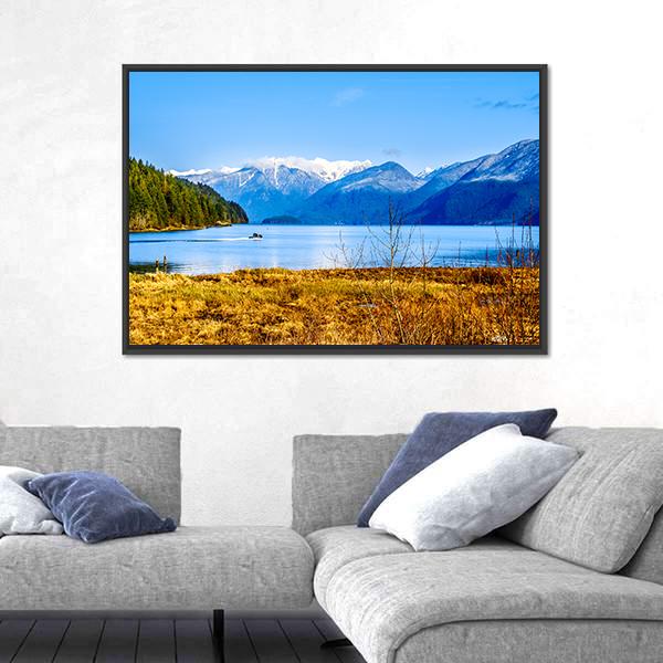 Pitt Lake With The Snow Capped Peaks Of The Golden Ears Canvas Wall Art-5 Horizontal-Gallery Wrap-22" x 12"-Tiaracle
