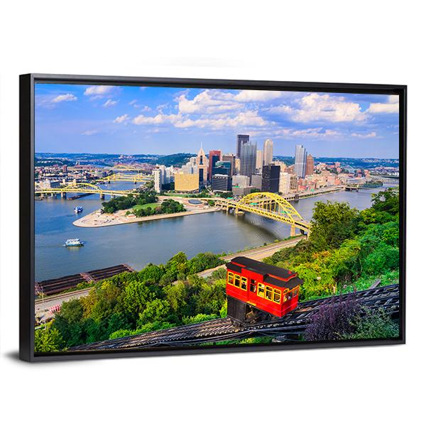 Pittsburgh Downtown Skyline Canvas Wall Art-1 Piece-Floating Frame-36" x 24"-Tiaracle