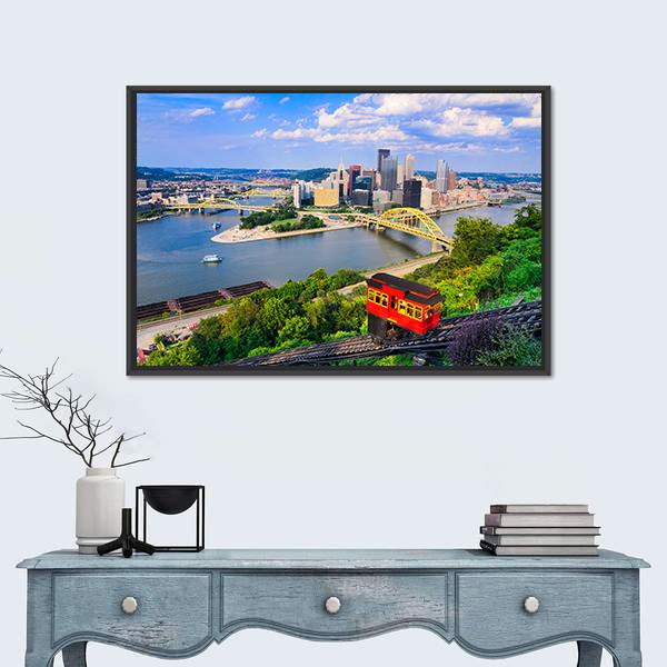 Pittsburgh Downtown Skyline Canvas Wall Art-5 Horizontal-Gallery Wrap-22" x 12"-Tiaracle