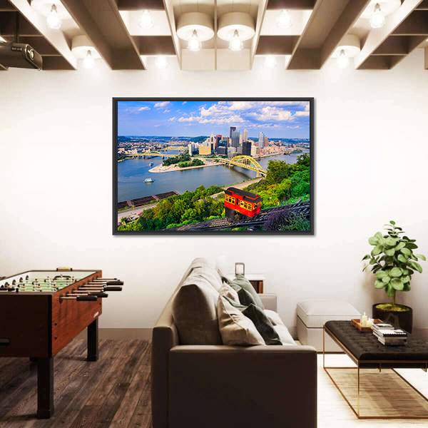 Pittsburgh Downtown Skyline Canvas Wall Art-5 Horizontal-Gallery Wrap-22" x 12"-Tiaracle